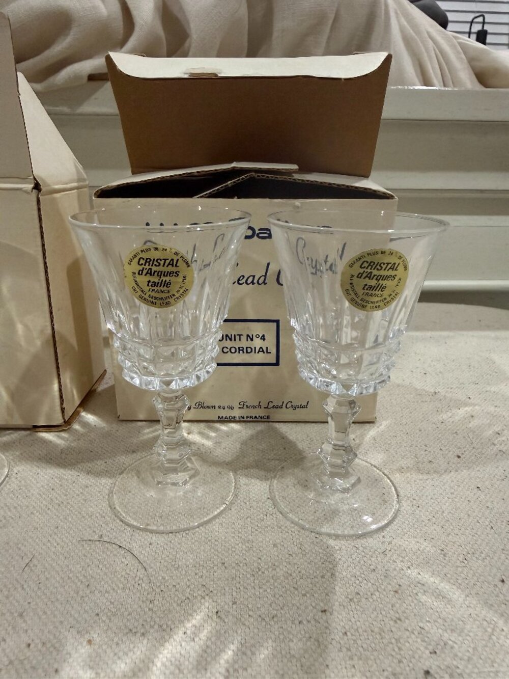 Cristal d'Arques 24% French lead crystal cordial glasses, set of 4, NIB